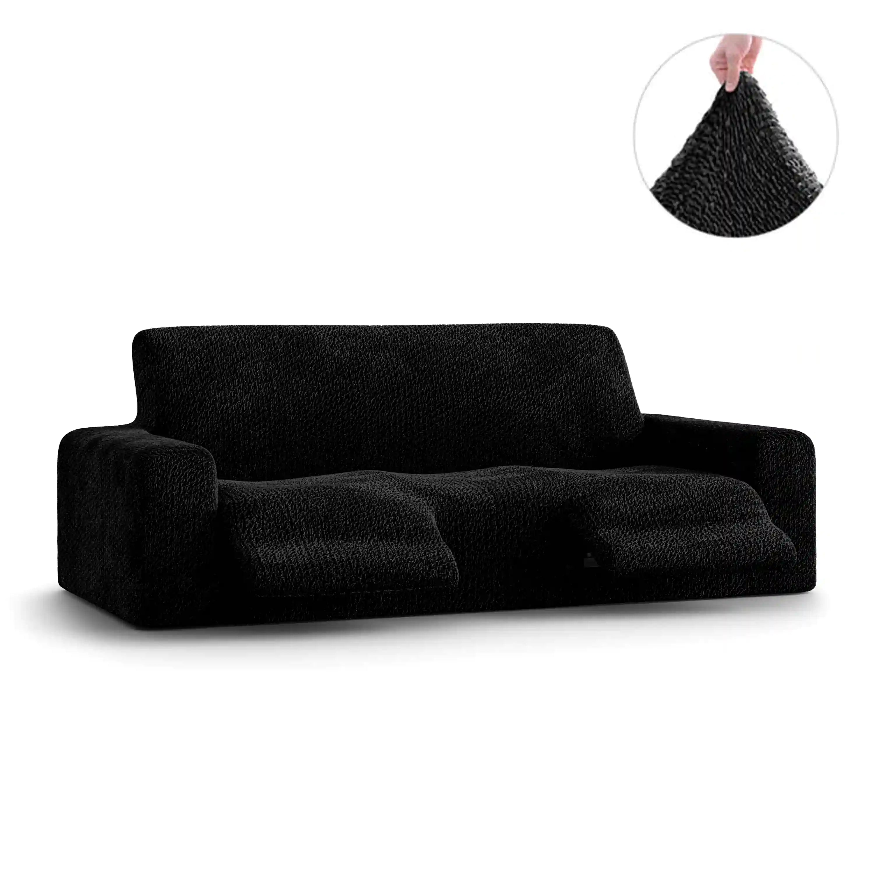 3 Seater Recliner Sofa Cover - Blасk, Velvet
